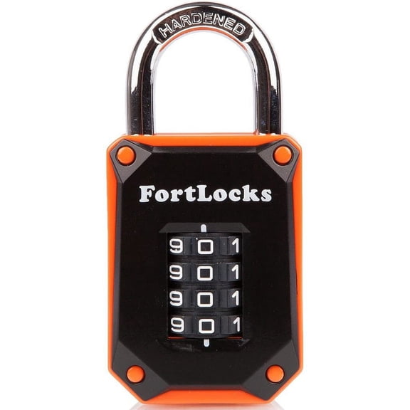 Gym Locker Lock - 4 Digit, Heavy Duty, Hardened Stainless Steel, Weatherproof and Outdoor Combination Padlock - Easy to Read Numbers - Resettable and Cut Proof Combo Code - 1 Pack Orange