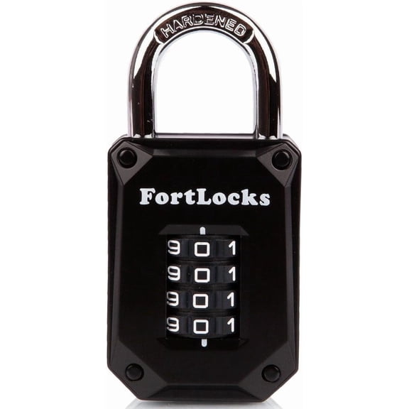 Gym Locker Lock - 4 Digit, Heavy Duty, Hardened Stainless Steel, Weatherproof and Outdoor Combination Padlock - Easy to Read Numbers - table and Cut Proof Combo Code - 1 Pack Black