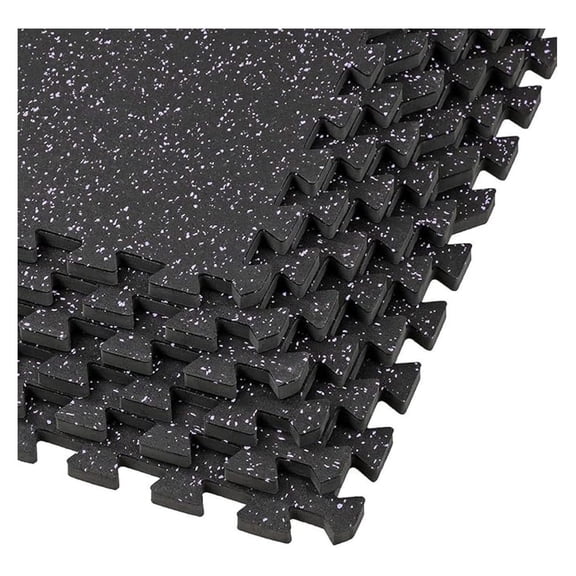 Gym Mats Interlocking 1/2 Inch Thick - 12 Tiles Workout Flooring - Rubber Top Foam Tiles for Home Gyms, Fitness Rooms, Garage, Black