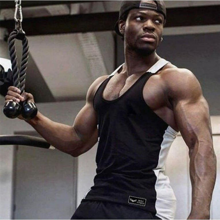 Men Workout Tank Top Sleeveless Gym Shirts Bodybuilding Fitness Muscle Tee  Shirt