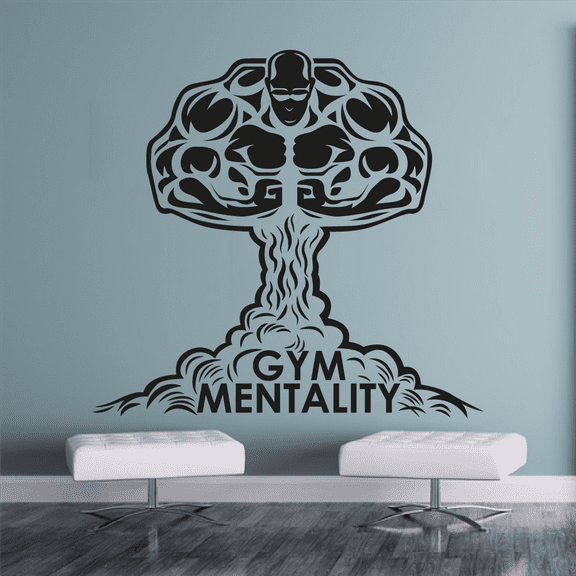 Gym Mentality - Workout Motivation QuoteBody Builder SilhouetteFitness Inspiration Vinyl Wall Art Sticker Decal Home Gym Workout Area Exercise Wall Décoration Design Wall Décor Decal Size (20x18 inch)