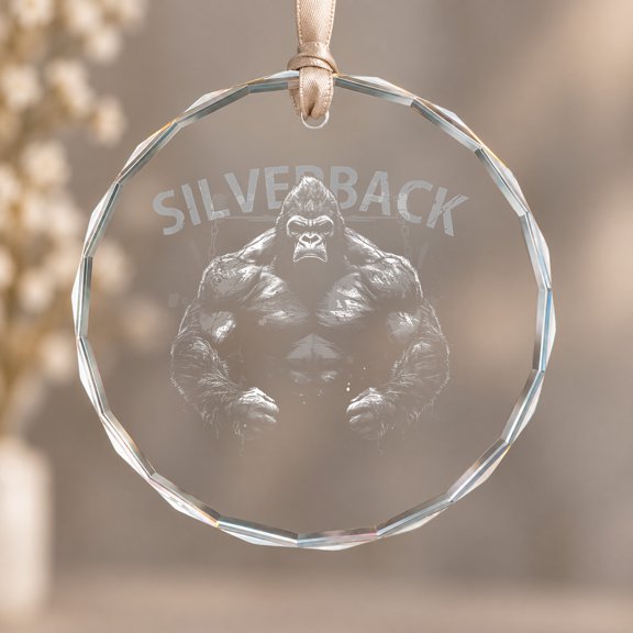 Gym Monkey Angry Growling Scary Silverback Ornament, Hanging Decor, Circle Glass Ornament