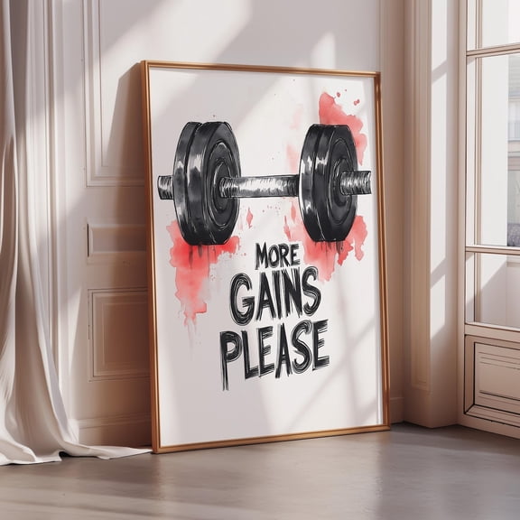 Gym More Gains Please Workout Modern Home Gym Fitness Motivation Dumbbell Poster Unframed Paper Print
