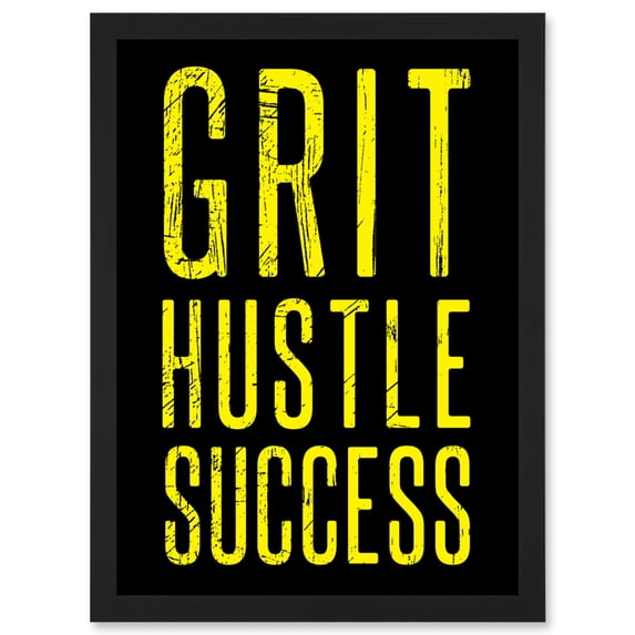 Gym Motivation Grit Hustle Respect Exercise Workout Decor Artwork Framed Wall Art Print A4