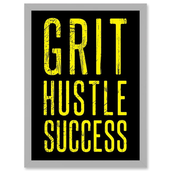 Gym Motivation Grit Hustle Respect Exercise Workout Decor Artwork Framed Wall Art Print A4