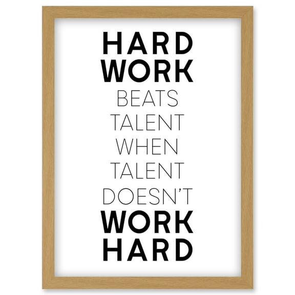 Gym Motivation Hard Work Beats Talent Inspirational Exercise Wall Art Artwork Framed Wall Art Print A4