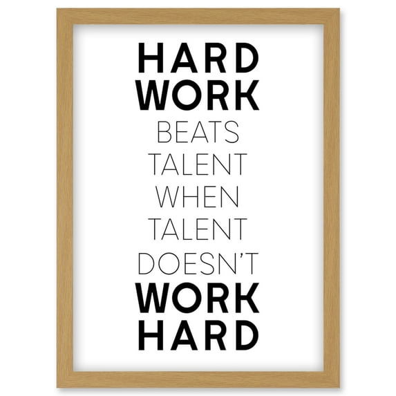 Gym Motivation Hard Work Beats Talent Inspirational Exercise Wall Art Artwork Framed Wall Art Print A4