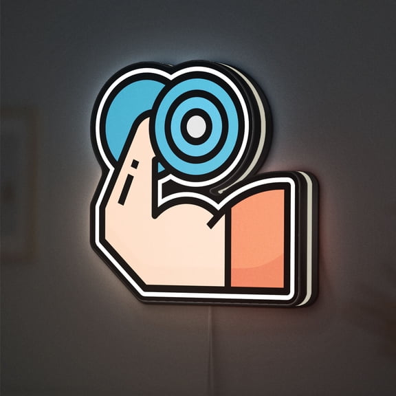 Gym Muscle 3D Novelty Light Box, Fitness and Strength Lamp Decor for Home Gyms, Workout Rooms and Bodybuilding Fans (Width 24 inch, 60cm)