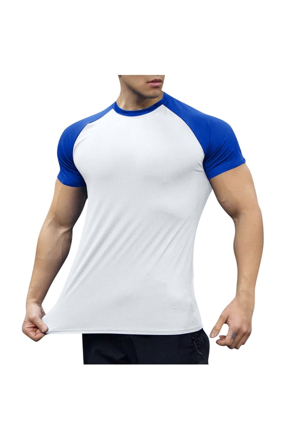 Gym Muscle Cut Raglan Shirts for Men Short Sleeve Sweat Workout T-Shirts Quick Dry Stretchy Fitness Athletic T-Shirts