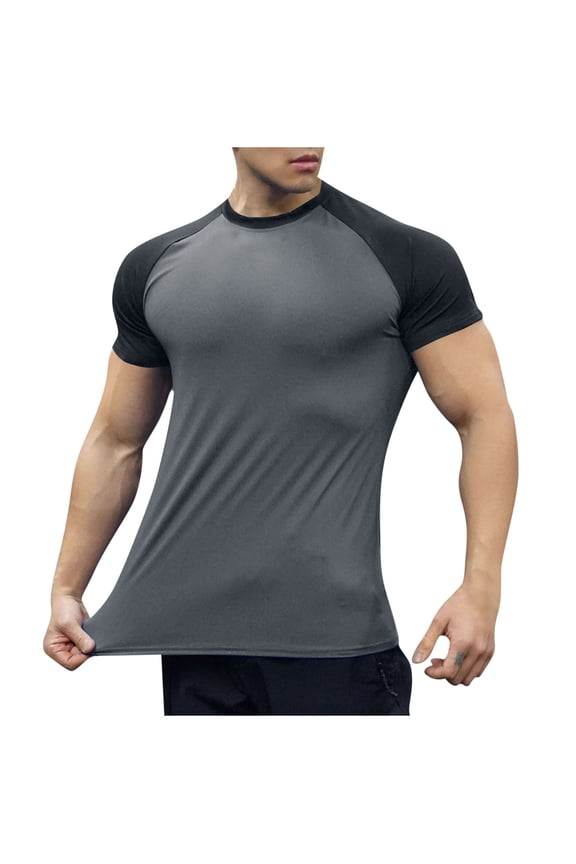 Gym Muscle Cut Raglan Shirts for Men Short Sleeve Sweat Workout T-Shirts Quick Dry Stretchy Fitness Athletic T-Shirts