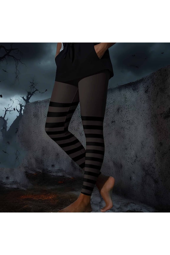 Gym Pants Women New Women's Funny Striped Halloween Tights Ankle Length Leggings High Waisted Stretchy Cute Graphic Yoga Pants Bronze M