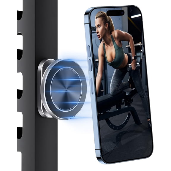 Gym Phone Holder for MagSafe Accessories, All-Metal Dual Magnetic Phone Holder Mount for iPhone 17/16/15/14/13/12 for Gym Essentials, 360 Rotation Alloy Base Ball Joint Mount Stand