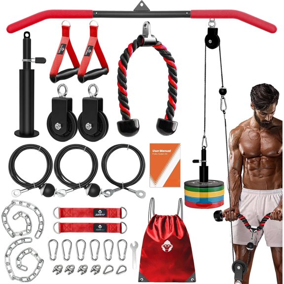 Gym Pulley System - Tricep Workout, Lat Pulldown, Biceps Curl, Triceps, , , Forearm, Weight for Squat Rack, Garage