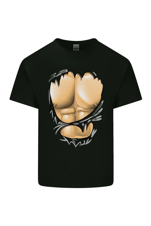 Gym Ripped Muscles Effect Funny Fake Abs Unisex T-Shirt Y2998, Up to Size 5XL