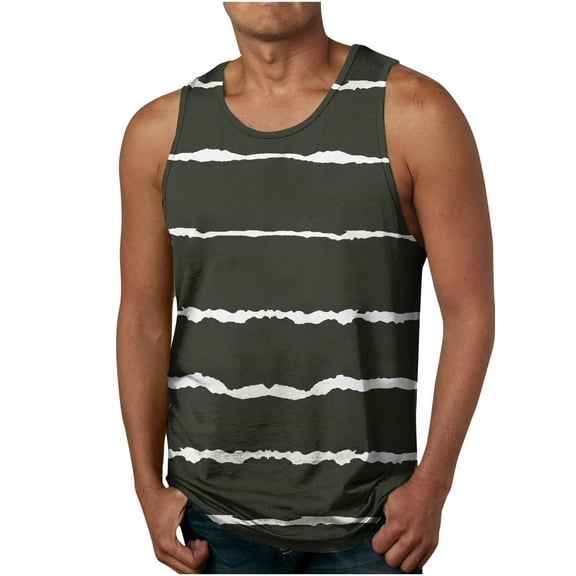 Gym! Ruimatai Men's Summer Tank Shirts Quick Dry New Stripe 3D Print Tank Top Casual Sports Sleeveless Round Neck T-shirt Tank Top/shirt Blouses