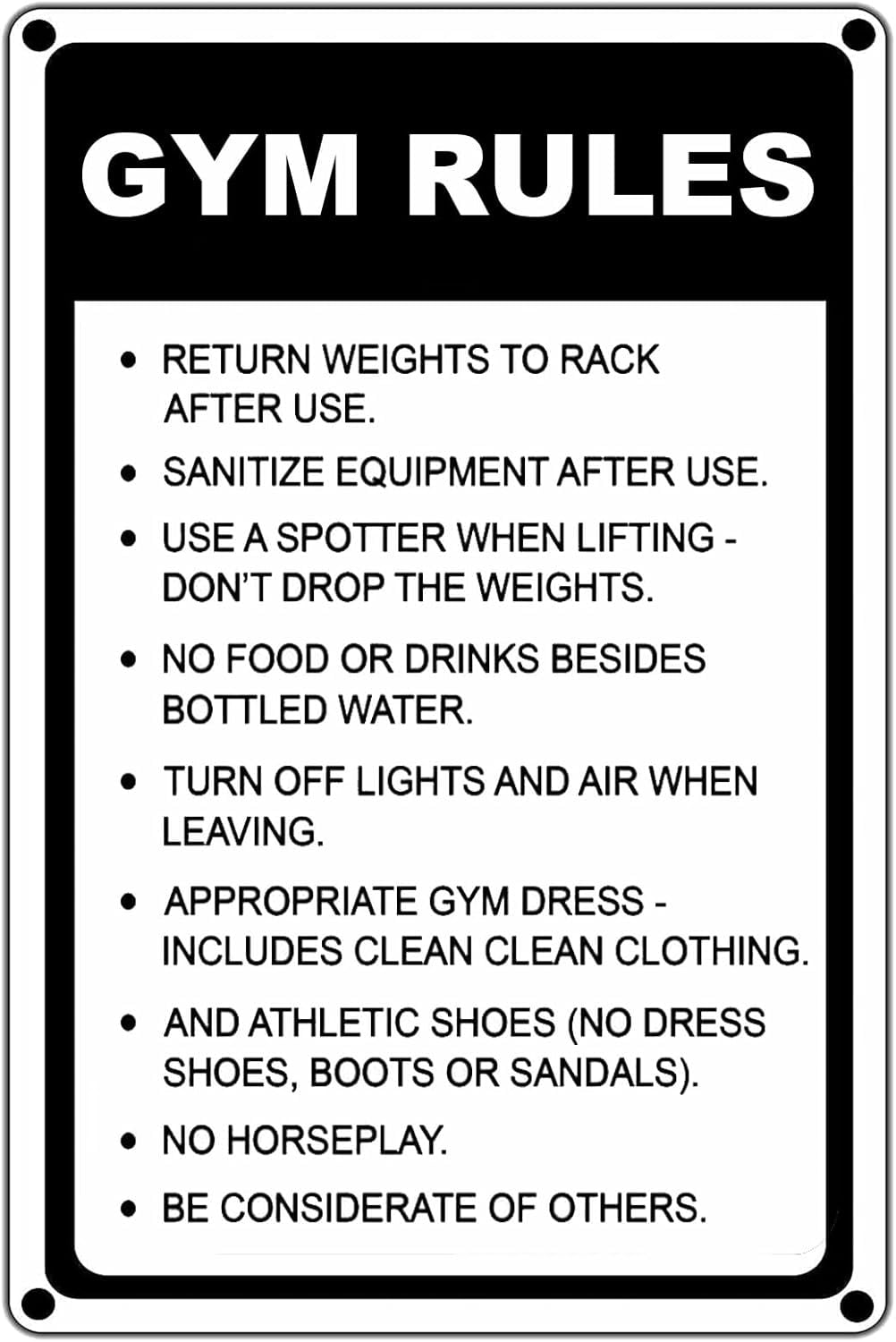 Gym Rules Poster Vintage Metal Sign,Return Weights To Rack After Use ...