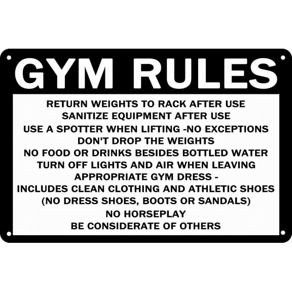 Gym Rules Return Weights Rack Security Sign - 12×8 Inches, Metal Tin Warning Sign, Safety Warning Wall Decor
