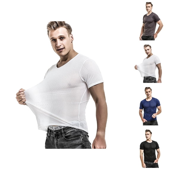 Gym Shirts Men Summer Solid Cool Ice Silk Crew Neck Short Sleeve Mens T-Shirts Sports Top
