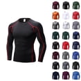 thumbnail image 1 of Gym Shirts Men Summer Solid Striped Crew Neck Long Sleeve Tight Fitting Shirts for Men Sports Top, 1 of 5