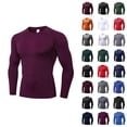 thumbnail image 1 of Gym Shirts Men Summer Solid Striped Crew Neck Long Sleeve Tight Fitting Shirts for Men Sports Top, 1 of 5
