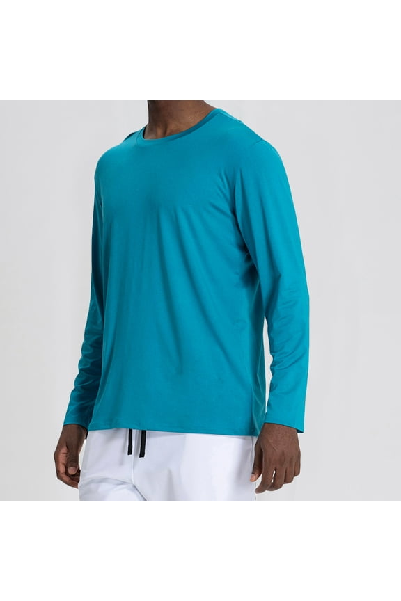 Gym Shirts for Men Long Sleeve Quick Drying UPF50+ Mesh Breathable Crew Neck Base Layer for Basketball