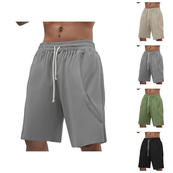 Gym Shorts Men Knee Length Elastic Waist Lightweight Relaxed Fit Straight Leg Athletic Workout Shorts with Pockets