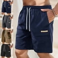 thumbnail image 1 of Gym Shorts Men Multi Pockets Plus Size Elastic Waist Solid Color Casual Shorts Workout Running Gym Stretch Summer Beach Pants Gifts for Men Navy M, 1 of 10
