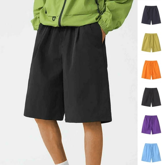 Gym Shorts Men with Pockets Big and Tall Elastic Waist Solid Color Summer Casual Pants Outdoor Sports Leisure Work Hiking Workwear Gifts for Men Light Blue L