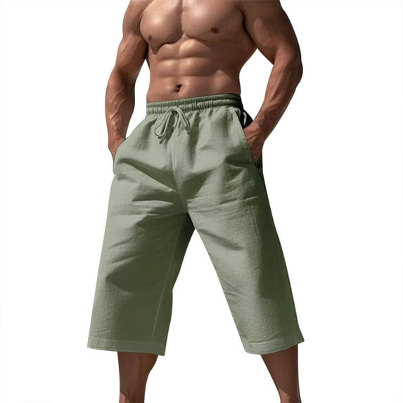 Gym Shorts Men Spring Summer Casual All Solid Color Linen Loose Fashion Pockets Walkshorts Cargo Bermuda Short Pants Sizes L