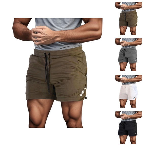 Gym Shorts Men Summer Casual Elastic Mid Waist Straight Leg Athletic Workout Running Jogging Shorts with Pockets