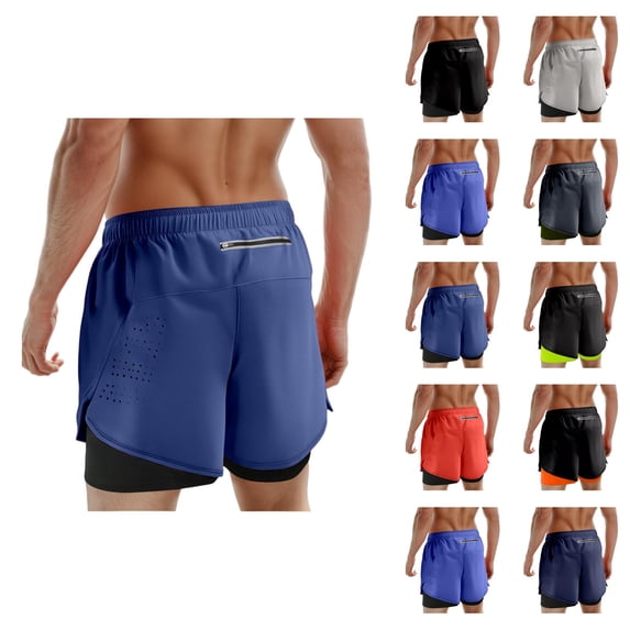 Gym Shorts Men Summer Casual Elastic Waist Double Layer Breathable Athletic Workout Running Shorts with Pockets