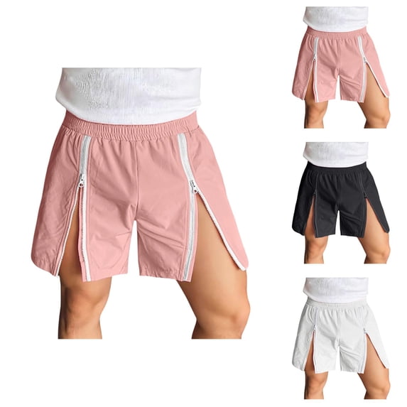 Gym Shorts Men Summer Casual Elastic Waist Front Zipper Straight Leg Relaxed Fit Athletic Workout Shorts with Pockets