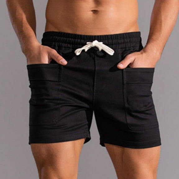 Gym Shorts Men, Xunlbb Men Solid Casual Fashion Cotton Sports Elastic Mid-waist Lace-up Shorts on Clearance