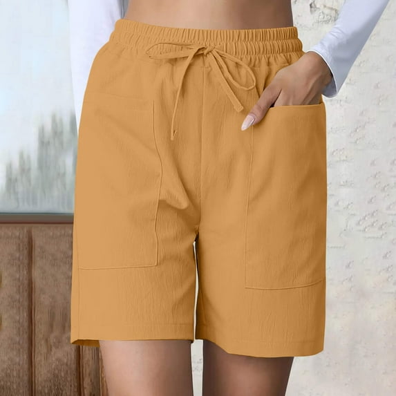 Gym Shorts Women Pack Dgankt Women Solid Color Wrinkle Elastic Drawstring Waist Shorts Pocket Drawstring Casual Shorts on Clearance