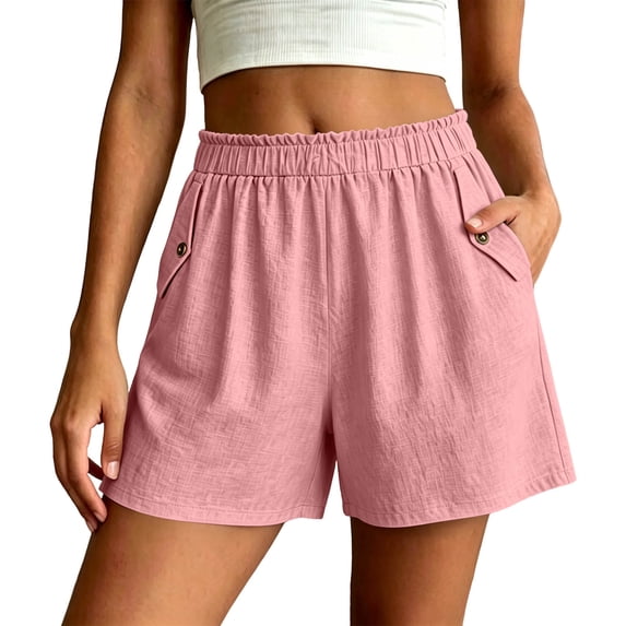 Gym Shorts Women Pack New Summer Loose Shorts for Women Fashion Ruffle Elastic Waist Casual Shorts with Pocket Wide Leg Daily Versatile Shorts Pinks XL