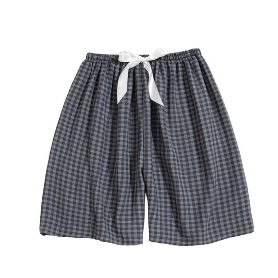 Gym Shorts Women Pack Summer Plaid Pajama Shorts for Women, Comfy Loose Fits Casual Bottoms, Elastic Waist Soft Short Pants Loungewear Dark Gray One Size