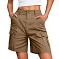 thumbnail image 1 of Gym Shorts Women New Women's Hiking Cargo Shorts Summer Casual Elastic Waist Bermuda Short Pants Athletic Shorts with Pockets Khaki M, 1 of 8