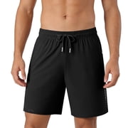 Gym Shorts with Zip Pockets Mens Summer Running Sports Short Casual Lightweight Fashion Quick-Dry Elasticated Waist Knee Length Pants Athletic Outdoor Workout Training Bottoms