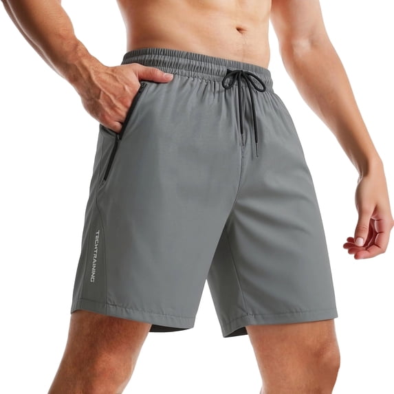 Gym Shorts for Men Quick Dry Elastic Waistband Drawstring Stretch Lightweight Shorts with Zipper Pockets, S