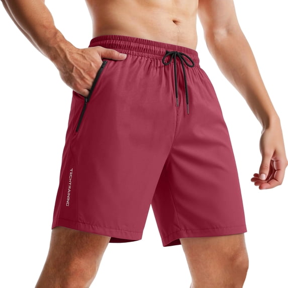 Gym Shorts for Men Quick Dry Elastic Waistband Drawstring Stretch Lightweight Shorts with Zipper Pockets, XL
