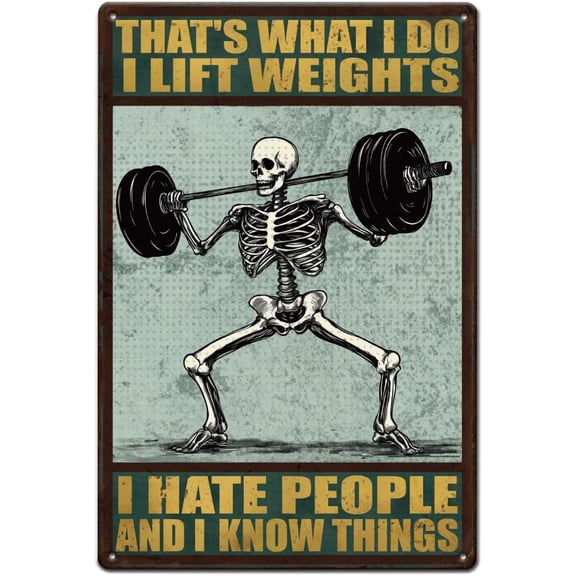 Gym Skull Tin Sign Skull Weightlifting Metal Tin Signs Lift Weights Know Things Metal Signs Funny Signs and Plaques Metal Wall Art Bar Sign Home