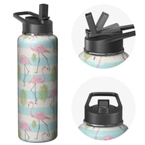 Gym Sports Flask 40oz Stainless Steel Flamingo Themed Water Bottle with Wide Mouth Handle Lid Vacuum Insulated Leak Proof Cold 24 Hours