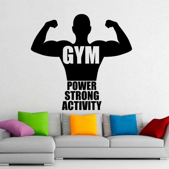 Gym Sticker Fitness Bodybuilding Posters Muscle Vinyl Decor Sports Gym Sticker Home Decoration Power Strong Activity Poster 60x57cm