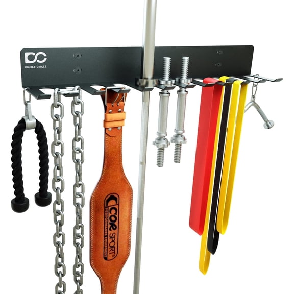 Gym Storage Rack with 12 Hooks, Multi Purpose Gym Equipment Wall Rack Hanger for Pro Home Gym Storage for Exercise Bands, Barbell Bars, Jumprope (Hardware Included)
