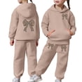 thumbnail image 1 of Gym Suits For Girls - Stylish Girls Casual Tracksuit Bow Print Design Comfortable Hoodie Joggers Outfit Play Daily Wear (Khaki,12-13Years), 1 of 7