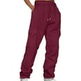 thumbnail image 1 of Gym Sweats Women, Comdrip Ladies' Solid Drawstring Elastic Waist Pocket Pants Slacks Cargo Sweatpants Wine S, 1 of 7