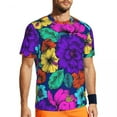 thumbnail image 1 of Gym T Shirt For Couple Violet Flower Print T-Shirts Novelty Purple Floral Summer Tee Shirt, 1 of 5