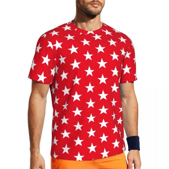 Gym T Shirt For Male White Star Print T-Shirts Fashion US Flag Stars Summer Tees O Neck Vi