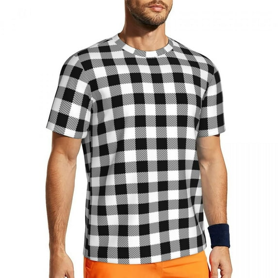 Gym T-Shirt For Man Retro Checkerboard T Shirts Popular Black and White Plaid Beach Tee Sh