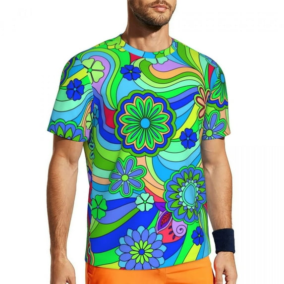 Gym T Shirt Male Retro Hippy Floral T Shirts Trendy Cool Modern Design Summer Tees O Neck